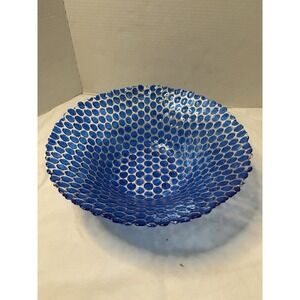 12" Italian Murano Style Cobalt Blue Applied Dot Art Glass Bowl Hand Blown